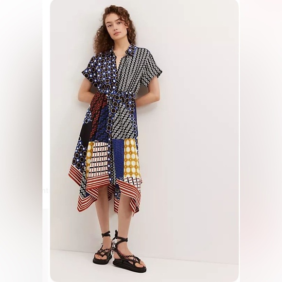 Anthropologie Maeve Contrast Asymmetrical Shirt Dress NWT Small - Picture 3 of 15